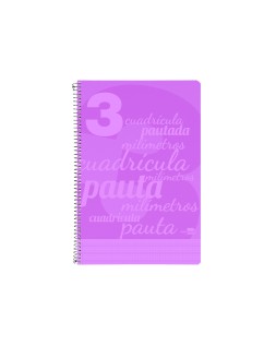 Cuaderno espiral liderpapel folio pautaguia tapa plastico 80h 75gr cuadro pautado 3mm con margen color violeta