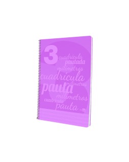 Cuaderno espiral liderpapel folio pautaguia tapa plastico 80h 75gr cuadro pautado 3mm con margen color violeta