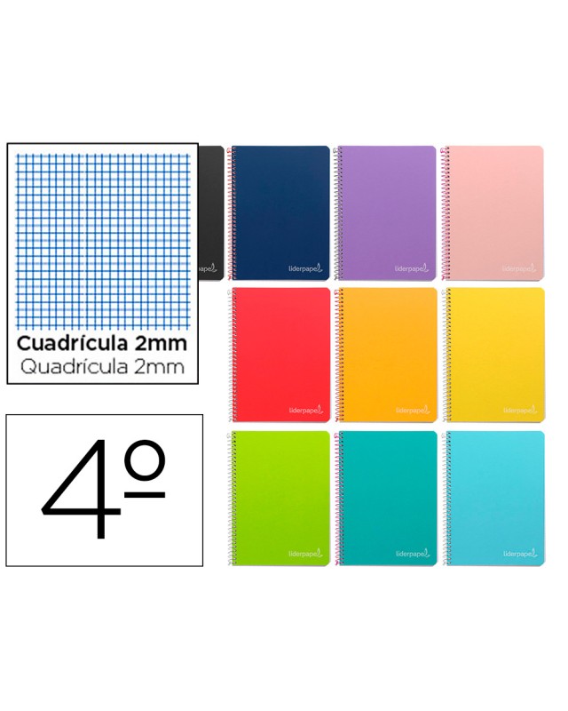 Cuaderno espiral liderpapel cuarto witty tapa dura 80h 75gr milimetrado 2mm colores surtidos
