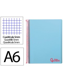 Cuaderno espiral liderpapel a6 micro wonder tapa plastico 120h 90 gr cuadro 5mm 4 bandas color celeste