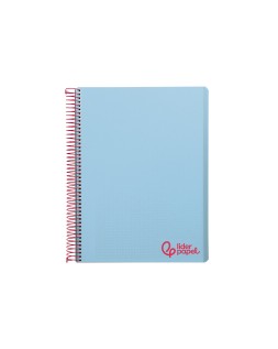 Cuaderno espiral liderpapel a6 micro wonder tapa plastico 120h 90 gr cuadro 5mm 4 bandas color celeste