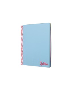 Cuaderno espiral liderpapel a6 micro wonder tapa plastico 120h 90 gr cuadro 5mm 4 bandas color celeste