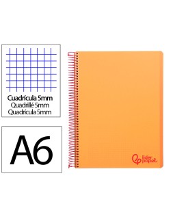 Cuaderno espiral liderpapel a6 micro wonder tapa plastico 120h 90 gr cuadro 5mm 4 bandas color naranja