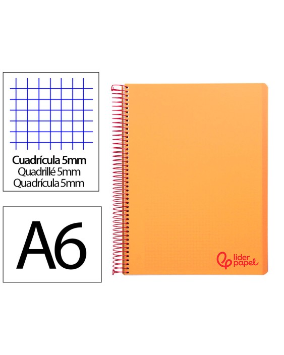 Cuaderno espiral liderpapel a6 micro wonder tapa plastico 120h 90 gr cuadro 5mm 4 bandas color naranja