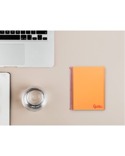 Cuaderno espiral liderpapel a6 micro wonder tapa plastico 120h 90 gr cuadro 5mm 4 bandas color naranja