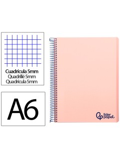 Cuaderno espiral liderpapel a6 micro wonder tapa plastico 120h 90 gr cuadro 5mm 4 bandas color rosa