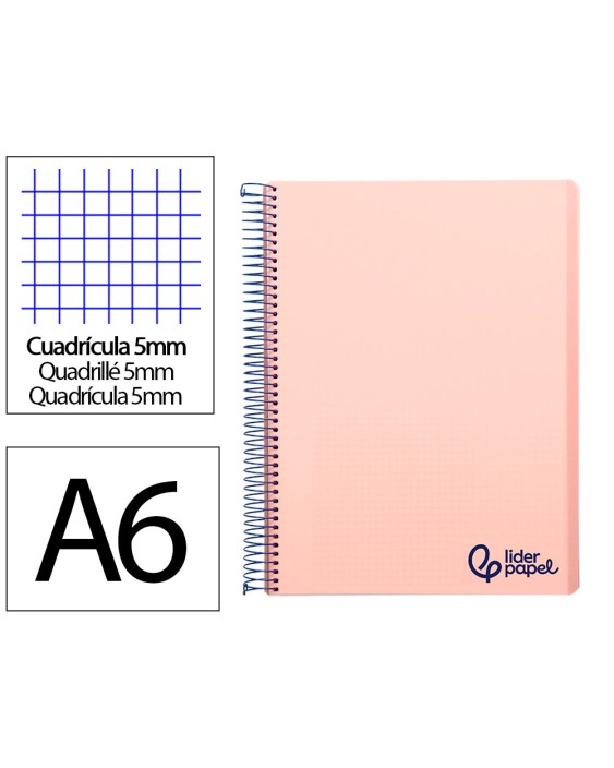 Cuaderno espiral liderpapel a6 micro wonder tapa plastico 120h 90 gr cuadro 5mm 4 bandas color rosa