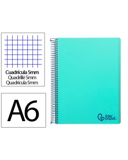 Cuaderno espiral liderpapel a6 micro wonder tapa plastico 120h 90 gr cuadro 5mm 4 bandascolor verde pastel turquesa