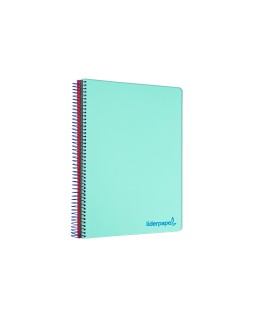 Cuaderno espiral liderpapel a6 micro wonder tapa plastico 120h 90 gr cuadro 5mm 4 bandascolor verde pastel turquesa