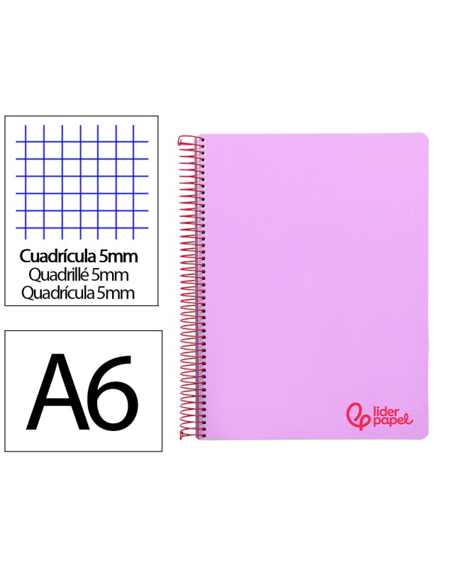 Cuaderno espiral liderpapel a6 micro wonder tapa plastico 120h 90 gr cuadro 5mm 4 bandas color violeta