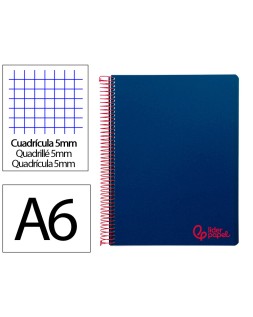 Cuaderno espiral liderpapel a6 micro wonder tapa plastico 120h 90 gr cuadro 5mm 4 bandas color azul marino