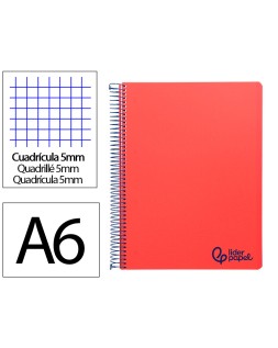 Cuaderno espiral liderpapel a6 micro wonder tapa plastico 120h 90 gr cuadro 5mm 4 bandas color rojo