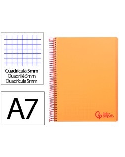 Cuaderno espiral liderpapel a7 micro wonder tapa plastico 100h 90gr cuadro 5mm 4 bandas color naranja