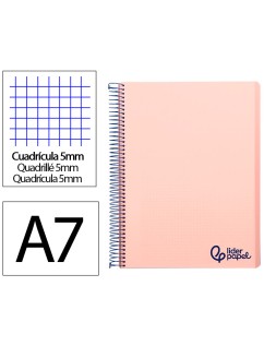 Cuaderno espiral liderpapel a7 micro wonder tapa plastico 100h 90gr cuadro 5mm 4 bandas color rosa
