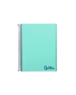 Cuaderno espiral liderpapel a7 micro wonder tapa plastico 100h 90gr cuadro 5mm 4 bandas color verde pastel turquesa