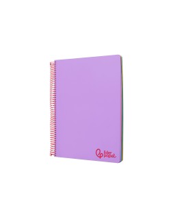 Cuaderno espiral liderpapel a7 micro wonder tapa plastico 100h 90gr cuadro 5mm 4 bandas color violeta