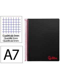 Cuaderno espiral liderpapel a7 micro wonder tapa plastico 100h 90gr cuadro 5mm 4 bandas color negro