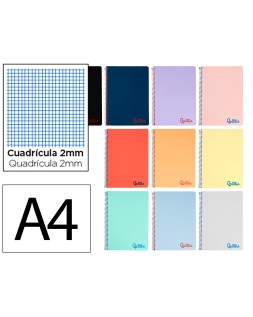 Cuaderno espiral liderpapel a4 wonder tapa plastico 80h 90gr milimetrado 2mm con margen colores surtidos