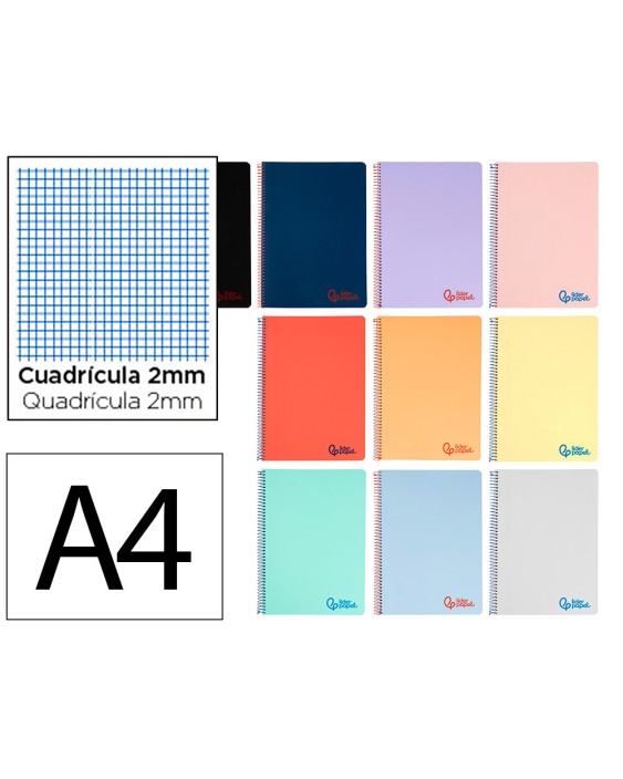 Cuaderno espiral liderpapel a4 wonder tapa plastico 80h 90gr milimetrado 2mm con margen colores surtidos