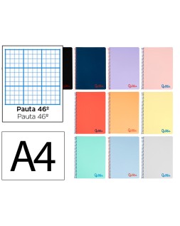 Cuaderno espiral liderpapel a4 wonder tapa plastico 80h 90gr rayado nº46 colores surtidos
