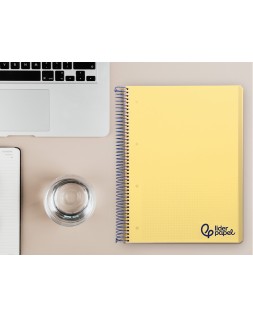 Cuaderno espiral liderpapel a4 micro wonder tapa plastico 120h 90gr cuadro 5mm 5 banda 4 taladros color amarillo