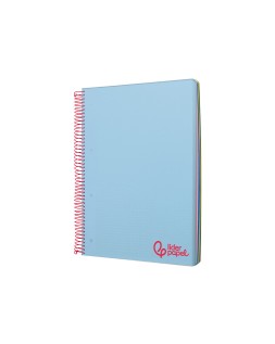 Cuaderno espiral liderpapel a4 micro wonder tapa plastico 120h 90gr cuadro 5mm 5 banda 4 taladros color celeste