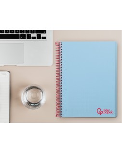 Cuaderno espiral liderpapel a4 micro wonder tapa plastico 120h 90gr cuadro 5mm 5 banda 4 taladros color celeste