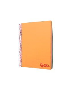Cuaderno espiral liderpapel a4 micro wonder tapa plastico 120h 90gr cuadro 5mm 5 banda 4 taladros color naranja
