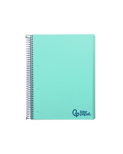 Cuaderno espiral liderpapel a4 micro wonder tapa plastico 120h 90gr cuadro 5mm 5 banda 4 taladro color verde turquesa