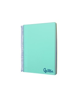 Cuaderno espiral liderpapel a4 micro wonder tapa plastico 120h 90gr cuadro 5mm 5 banda 4 taladro color verde turquesa