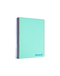 Cuaderno espiral liderpapel a4 micro wonder tapa plastico 120h 90gr cuadro 5mm 5 banda 4 taladro color verde turquesa