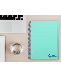 Cuaderno espiral liderpapel a4 micro wonder tapa plastico 120h 90gr cuadro 5mm 5 banda 4 taladro color verde turquesa