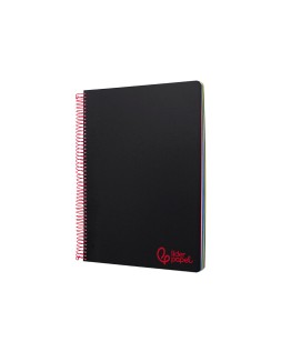 Cuaderno espiral liderpapel a4 micro wonder tapa plastico 120h 90 gr cuadro 5mm 5 bandas 4 taladros color negro