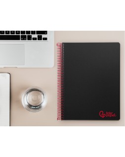 Cuaderno espiral liderpapel a4 micro wonder tapa plastico 120h 90 gr cuadro 5mm 5 bandas 4 taladros color negro