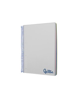 Cuaderno espiral liderpapel a4 micro wonder tapa plastico 120h 90gr cuadro 5mm 5 bandas 4 taladros color gris