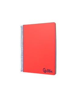Cuaderno espiral liderpapel a4 micro wonder tapa plastico 120h 90gr cuadro 5mm 5 bandas 4 taladros color rojo