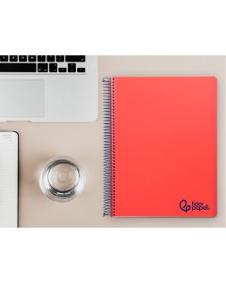 Cuaderno espiral liderpapel a4 micro wonder tapa plastico 120h 90gr cuadro 5mm 5 bandas 4 taladros color rojo