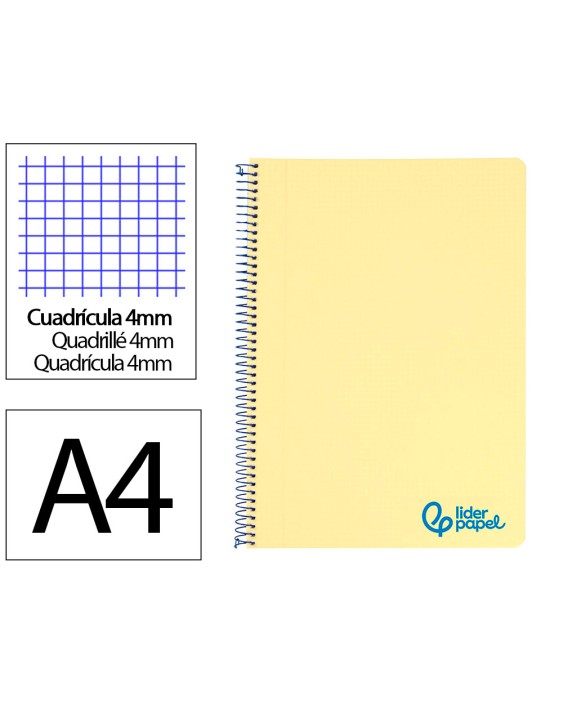 Cuaderno espiral liderpapel a4 wonder tapa plastico 80h 90gr cuadro 4mm con margen color amarillo