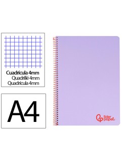 Cuaderno espiral liderpapel a4 wonder tapa plastico 80h 90gr cuadro 4mm con margen color violeta