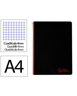 Cuaderno espiral liderpapel a4 wonder tapa plastico 80h 90gr cuadro 4mm con margen color negro