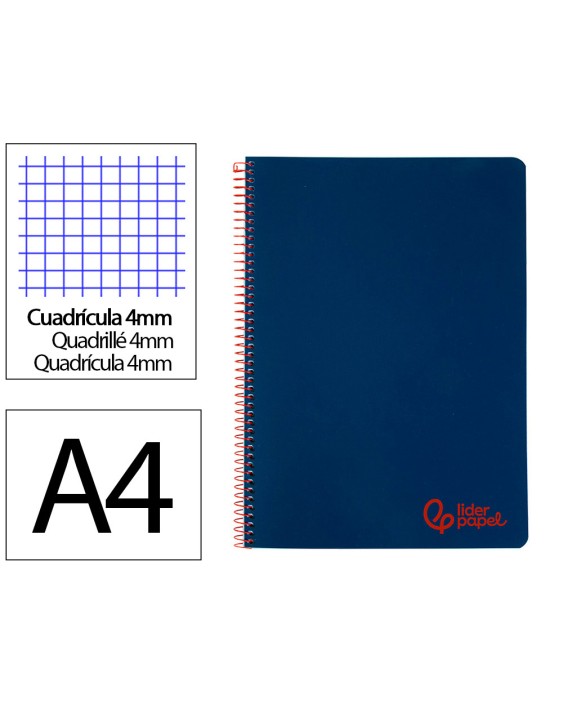 Cuaderno espiral liderpapel a4 wonder tapa plastico 80h 90gr cuadro 4mm con margen color azul marino
