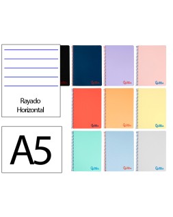 Cuaderno espiral liderpapel a5 wonder tapa plastico 80h 90gr rayado horizontal con margen colores surtidos