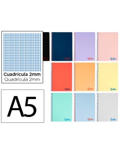 Cuaderno espiral liderpapel a5 wonder tapa plastico 80h 90g milimetrado 2mm colores surtidos