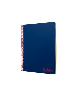 Cuaderno espiral liderpapel a5 micro wonder tapa plastico 120h 90gr cuadro 5mm 5 bandas 6 taladros color azul marino