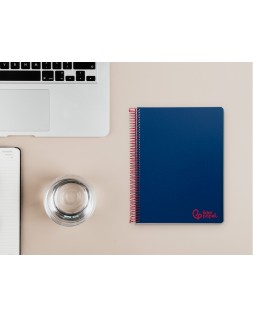 Cuaderno espiral liderpapel a5 micro wonder tapa plastico 120h 90gr cuadro 5mm 5 bandas 6 taladros color azul marino