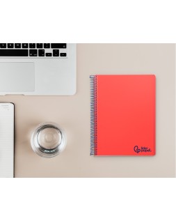 Cuaderno espiral liderpapel a5 micro wonder tapa plastico 120h 90gr cuadro 5mm 5 bandas 6 taladros color rojo