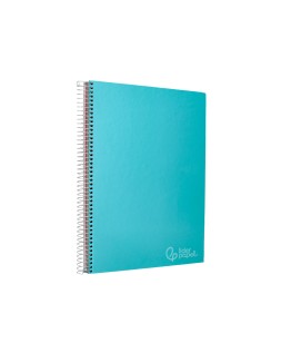 Cuaderno espiral liderpapel a4 micro jolly tapa forrada 140h 75gr cuadro 5mm 5 bandas 4 taladros color celeste