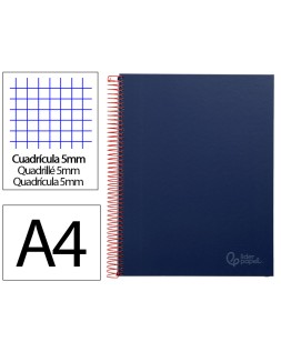 Cuaderno espiral liderpapel a4 micro jolly tapa forrada 140h 75gr cuadro 5mm 5 bandas 4 taladros color azul