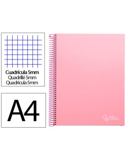 Cuaderno espiral liderpapel a4 micro jolly tapa forrada 140h 75gr cuadro 5mm 5 bandas 4 taladros color rosa