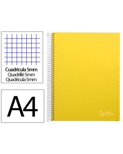 Cuaderno espiral liderpapel a4 micro jolly tapa forrada 140h 75gr cuadro 5mm 5 bandas 4 taladros color amarillo